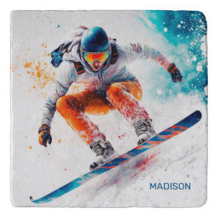 Custom Name Snowboarder Illustration Trivet
