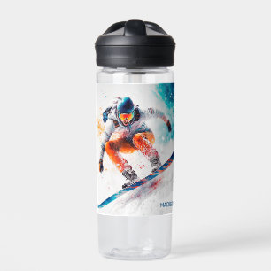 Custom Name Snowboarder Illustration Water Bottle