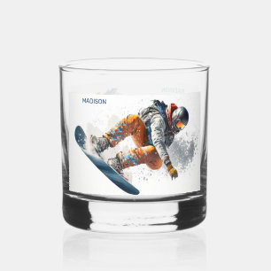 Custom Name Snowboarder Illustration Whiskey Glass