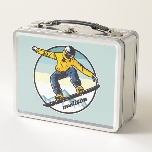 Custom Name Snowboarder Metal Lunch Box (Front)