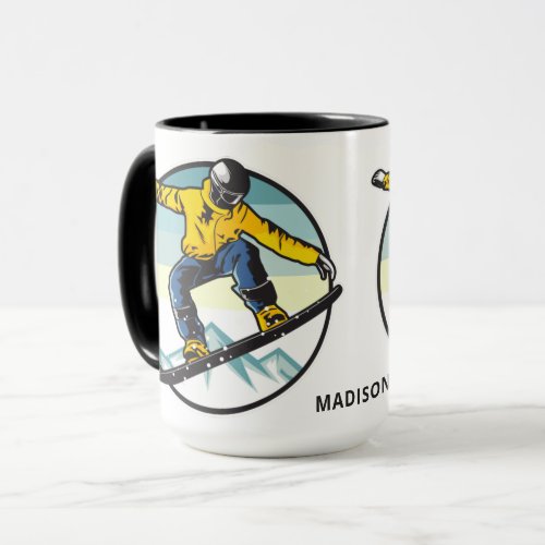 Custom name SNOWBOARDER mugs