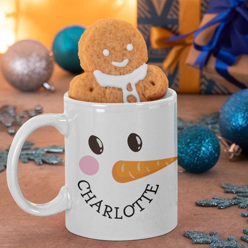 Custom Name Snowman Face Holiday Hot Chocolate Coffee Mug