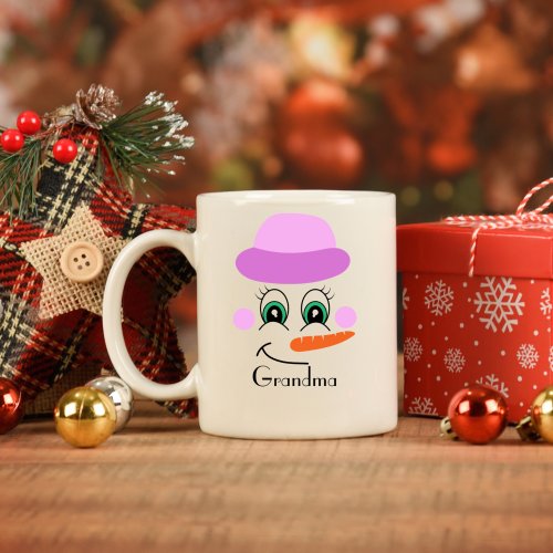 Custom Name Snowman Purple Hat Scarf Coffee Mug
