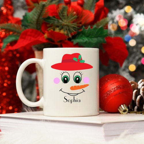 Custom Name Snowman Red Hat Coffee Mug