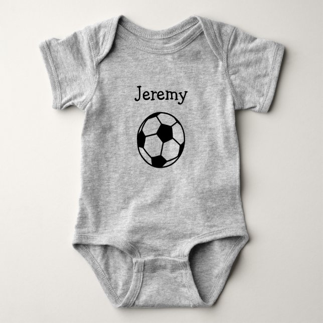 Custom name soccer ball baby romper bodysuit (Front)
