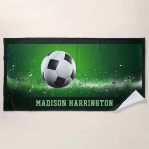 Custom Name Soccer Ball Beach Towel