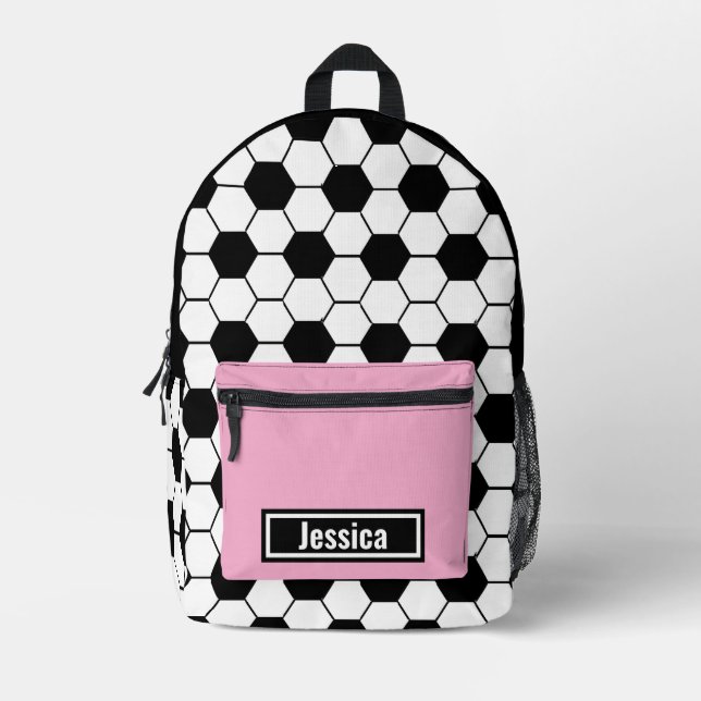 Custom Name Soccer Ball Girls Backpack (Front)