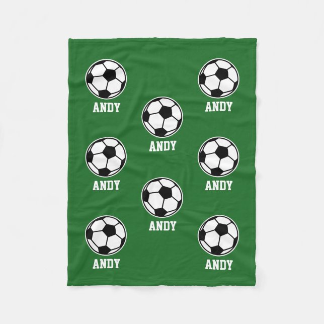 Custom name soccer ball pattern fleece blanket (Front)