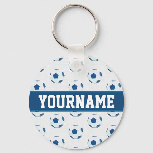 Custom Name Soccer Ball Sketch Pattern Keychain (Front)