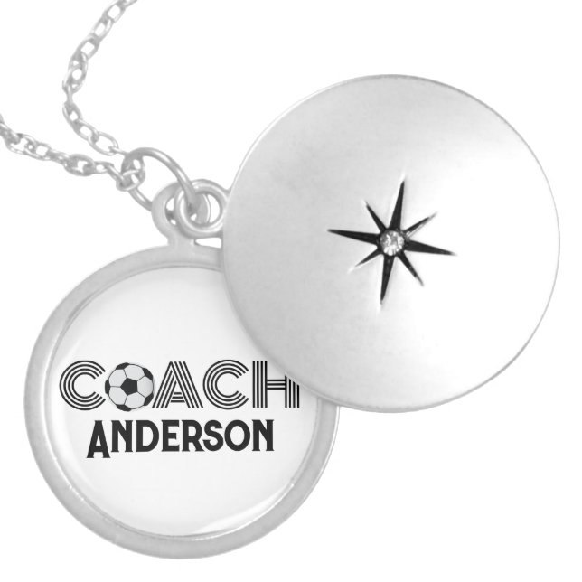 Custom Name Soccer Coach Personalized Elegant Gift Locket Necklace (Front)