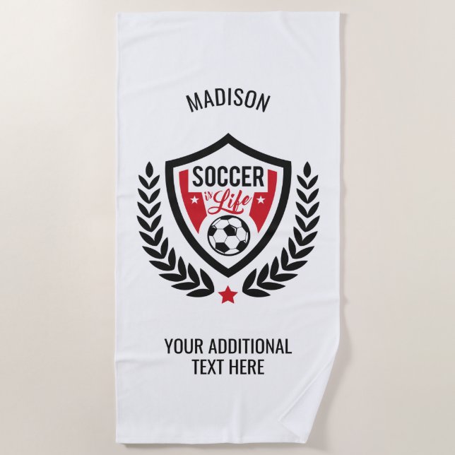 Custom name Soccer Logo beach towel (Front)