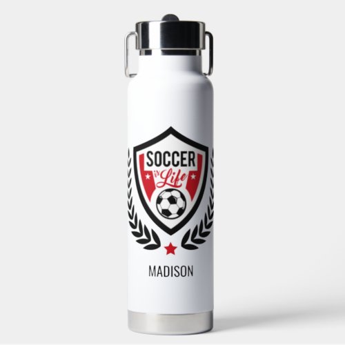 Custom Name Soccer Logo Water Bottle