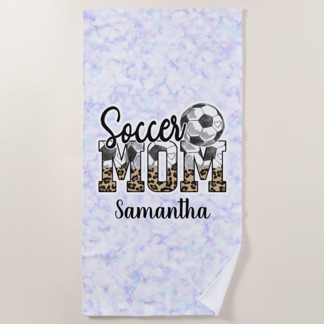Custom Name Soccer Mom | Mother's Day Beach Towel (Front)