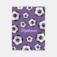 Custom Name Soccer Purple Fleece Blanket