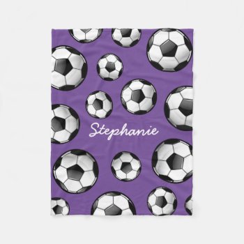 Custom Name Soccer Purple Fleece Blanket by HappyPlanetShop at Zazzle
