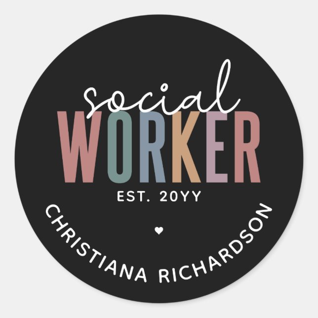 Custom Name Social Worker graduation Gift Classic Round Sticker (Front)