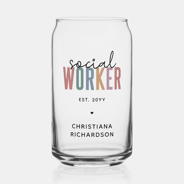 Custom Name Social Worker graduation Gifts Can Glass (Front)