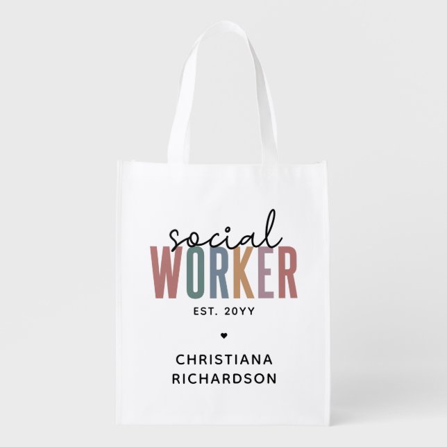 Custom Name Social Worker graduation Gifts Grocery Bag (Front)