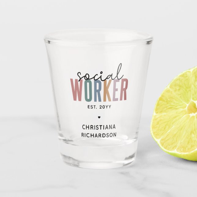 Custom Name Social Worker graduation Gifts Shot Glass (Front)