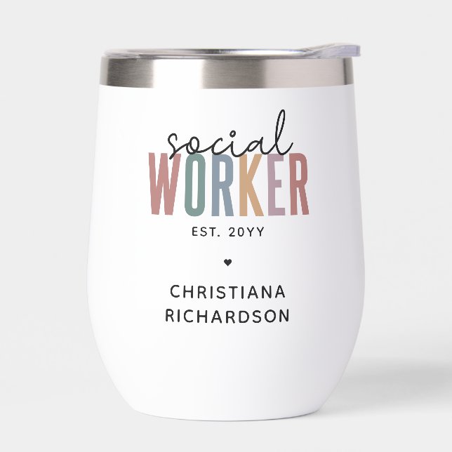 Custom Name Social Worker graduation Gifts Thermal Wine Tumbler (Left)