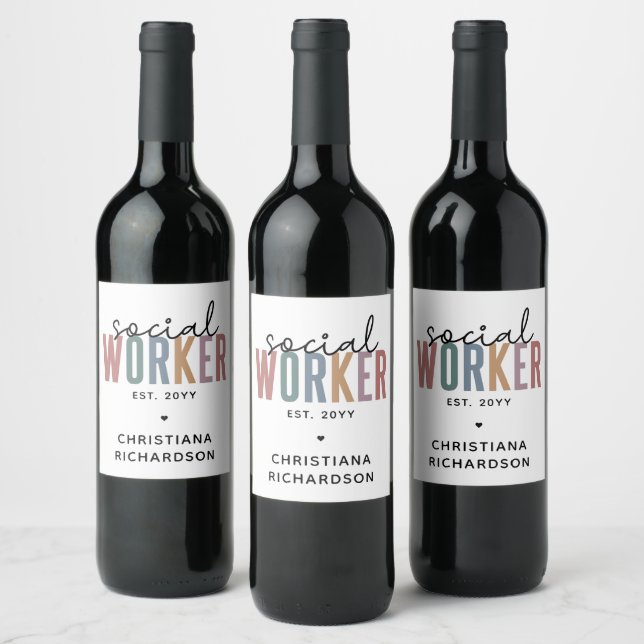 Custom Name Social Worker graduation Gifts Wine Label (Bottles)