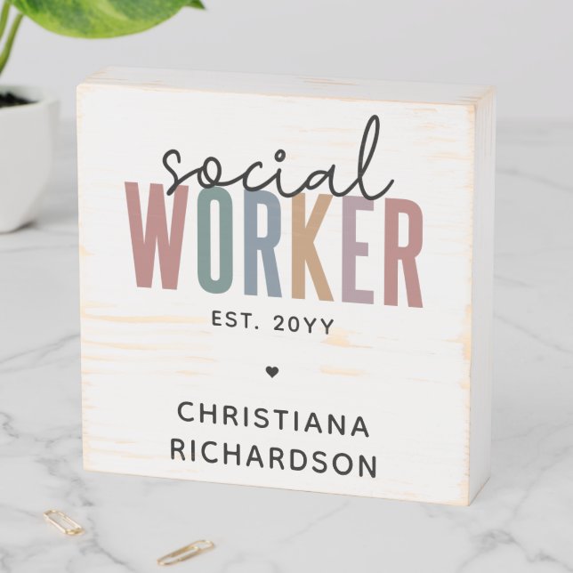 Custom Name Social Worker graduation Gifts Wooden Box Sign (In Situ Horizontal)