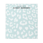 Custom Name Soft Aqua Blue Leopard Print Notepad