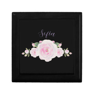 Custom Name, Soft Pink Roses Wooden Jewelry Box