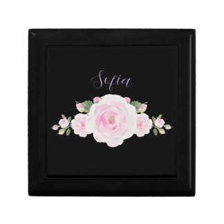 Custom Name, Soft Pink Roses Wooden Jewelry Box