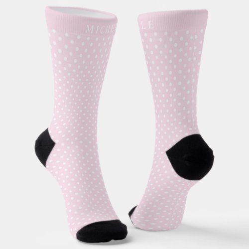 Custom Name Soft Rose Pale Pink Polka Dot Socks