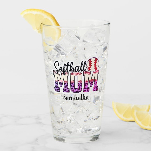 Custom Name Softball Mom | Pink and Gold Polka Dot Glass (Front Ice)