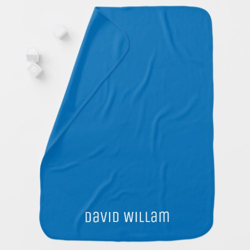 Custom Name Solid Color Blue Baby Blanket