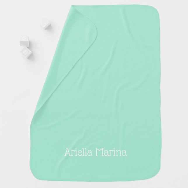 Custom Name Solid Color Mint Baby Blanket (In Situ)