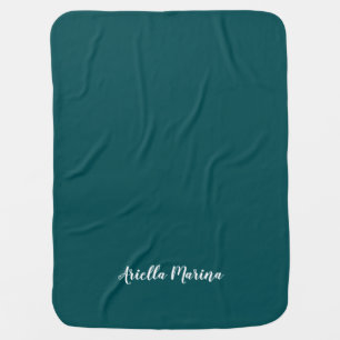 Custom Name Solid Color Peacock Blue Baby Blanket