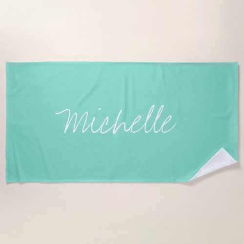 Custom Name Solid Mermaid Teal Beach Towel