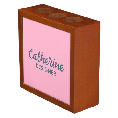 Custom name solid pink desk organizer