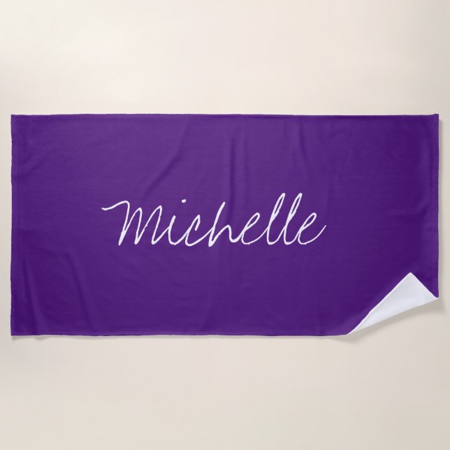 Custom Name Solid Purple Beach Towel (Front)