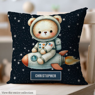 Custom Name Space Teddy Bear Pillow for Baby Boy