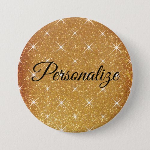 Custom name sparkly gold glitter large pinback button