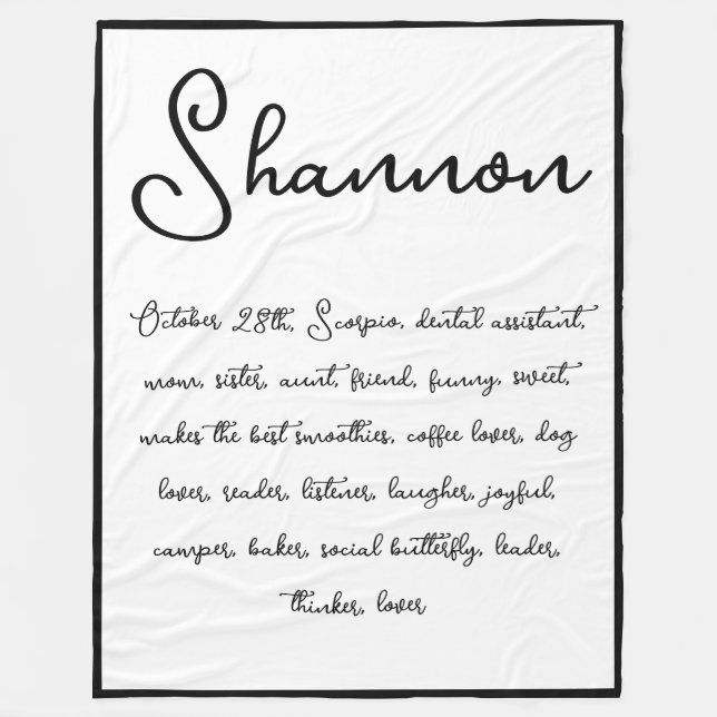 Custom Name & Special Traits Sentimental Keepsake Fleece Blanket (Front)
