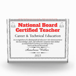 Custom Name, Specialty, Year National Board Certif Acrylic Award