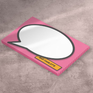 Custom Name Speech Bubble Fun Comic Book Pink Post-it Notes