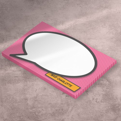 Custom Name Speech Bubble Fun Comic Book Pink Post_it Notes