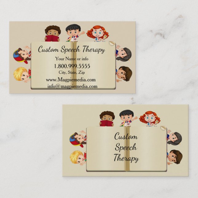 Custom Name Speech Therapy Kids Cartoon Business C Business Card (Front/Back)