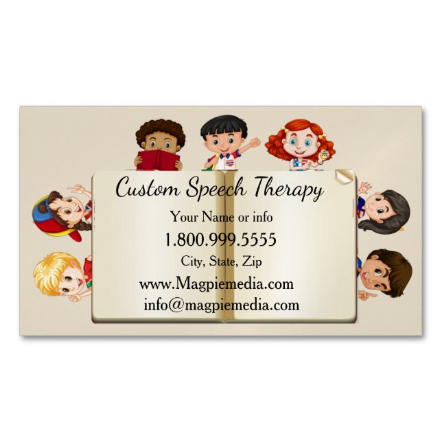 Custom Name Speech Therapy Kids Cartoon  Business Card Magnet (Front)