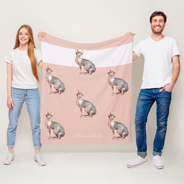 Custom name Sphynx cat hairless cat pattern Fleece Blanket (In Situ)