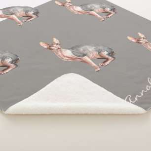 Custom name Sphynx cat hairless cat pattern Sherpa Blanket