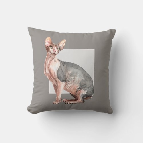 Custom name Sphynx cat hairless cat pattern Throw Pillow