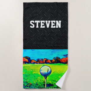 Custom Name Sports Golf Ball Men's Hobby Cool Beach Towel