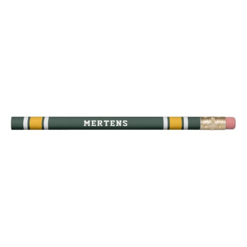 Custom Name Sports Green  Gold with White Trim Pencil